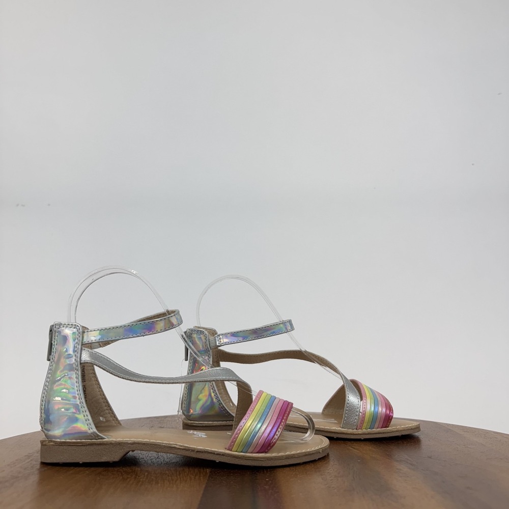 New‎ Big Kids Girls Harper Canyon Matilda Stappy Rainbow Silver Sandals Size 1 Y